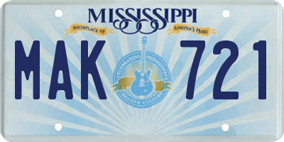 MS license plate MAK721