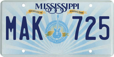 MS license plate MAK725