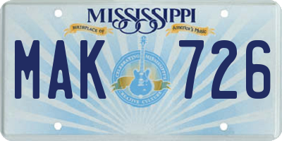 MS license plate MAK726