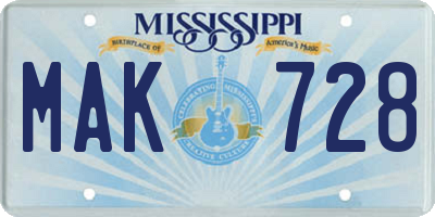 MS license plate MAK728