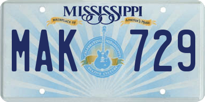 MS license plate MAK729