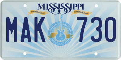 MS license plate MAK730