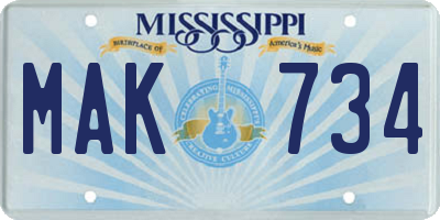 MS license plate MAK734