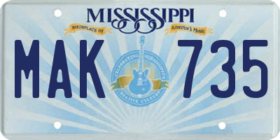MS license plate MAK735