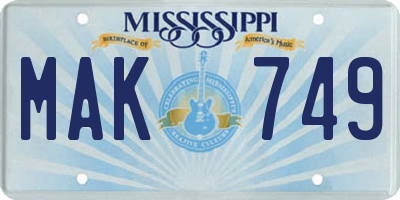 MS license plate MAK749
