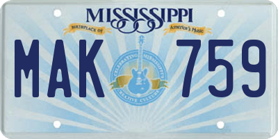 MS license plate MAK759