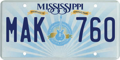MS license plate MAK760