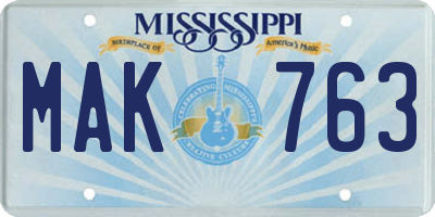 MS license plate MAK763