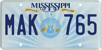 MS license plate MAK765