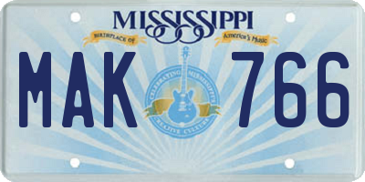 MS license plate MAK766