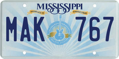 MS license plate MAK767