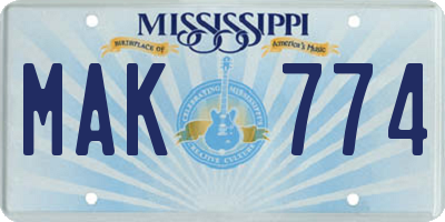 MS license plate MAK774