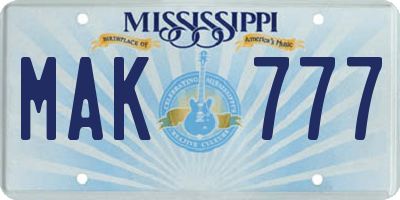 MS license plate MAK777