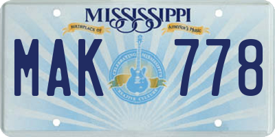MS license plate MAK778