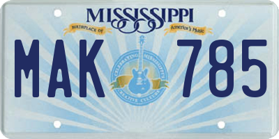 MS license plate MAK785