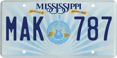 MS license plate MAK787
