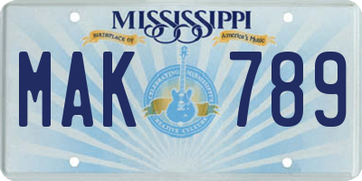 MS license plate MAK789