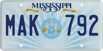 MS license plate MAK792