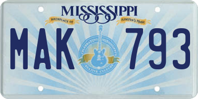 MS license plate MAK793