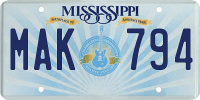 MS license plate MAK794