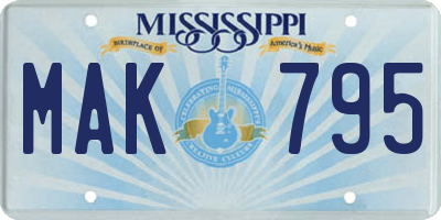 MS license plate MAK795