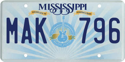 MS license plate MAK796
