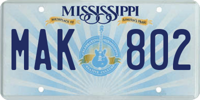 MS license plate MAK802