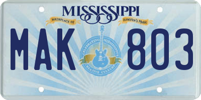 MS license plate MAK803