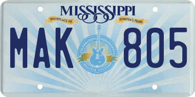 MS license plate MAK805