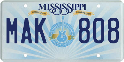 MS license plate MAK808