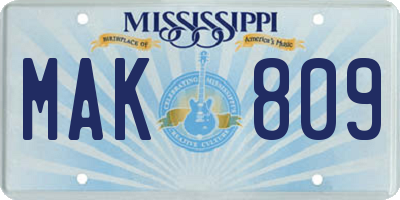 MS license plate MAK809