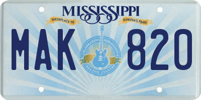 MS license plate MAK820
