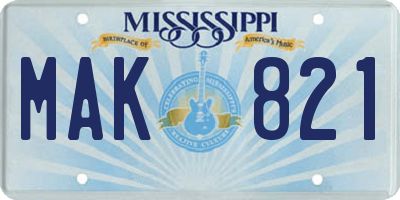 MS license plate MAK821