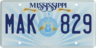 MS license plate MAK829