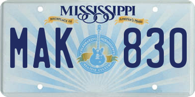 MS license plate MAK830