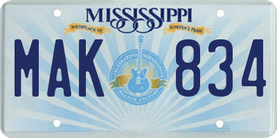 MS license plate MAK834