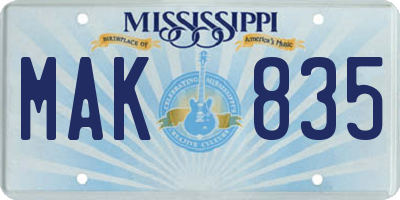 MS license plate MAK835