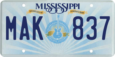 MS license plate MAK837