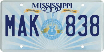 MS license plate MAK838