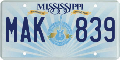 MS license plate MAK839