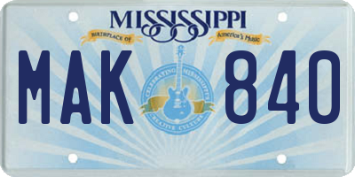 MS license plate MAK840