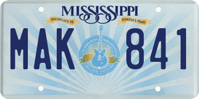 MS license plate MAK841