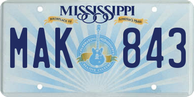 MS license plate MAK843