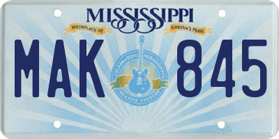 MS license plate MAK845