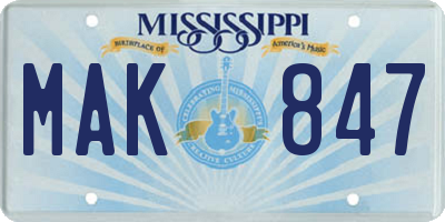 MS license plate MAK847