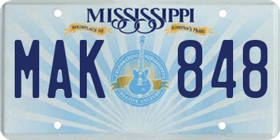 MS license plate MAK848