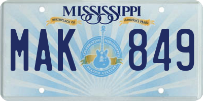 MS license plate MAK849