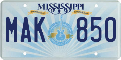 MS license plate MAK850