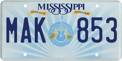 MS license plate MAK853
