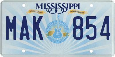 MS license plate MAK854